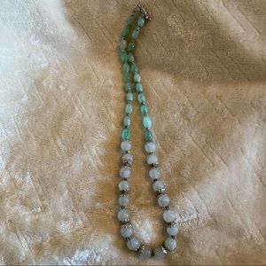 Beautiful handmade beaded necklace assorted green beige beads 20 inches long